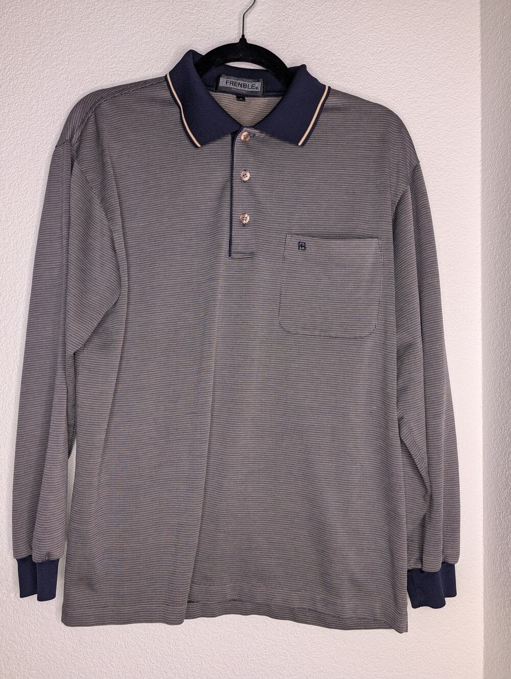 Frenble Men's Luxury Designer Long-Sleeve Button-Up Shirt L Preppy Golf Casual